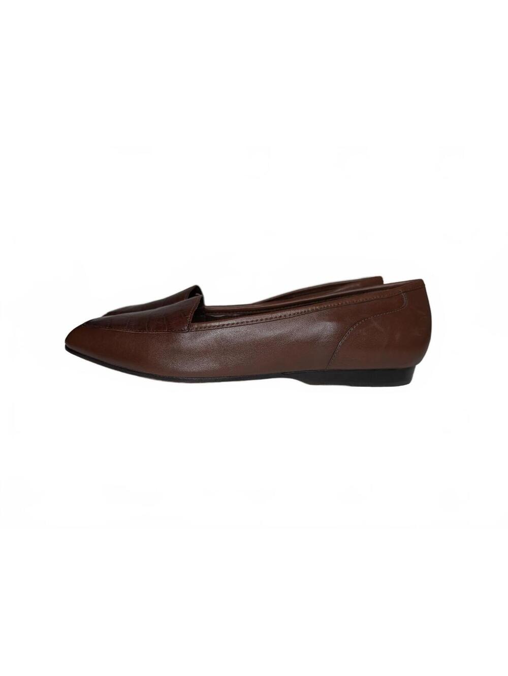 Enzo Angiolini Brown Leather Flats with Crocodile-Embossed Vamp Size 8.5